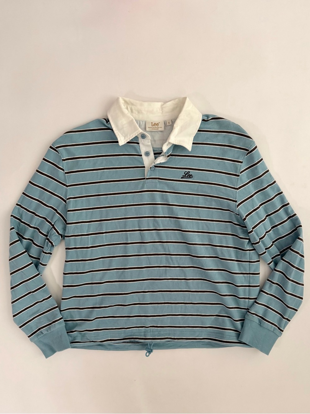 Lee Blue Striped Rugby Polo with White Collar